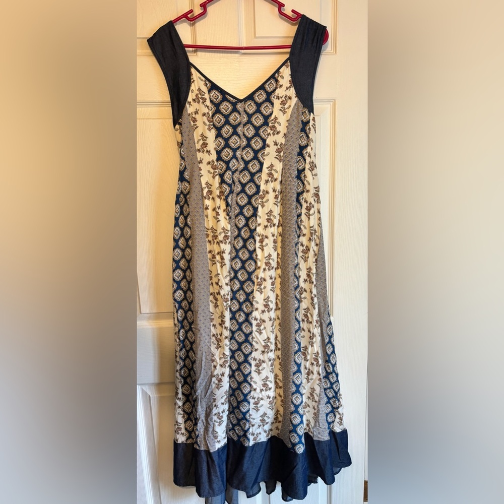 Bohemian Maxi Dress in Blue and Cream